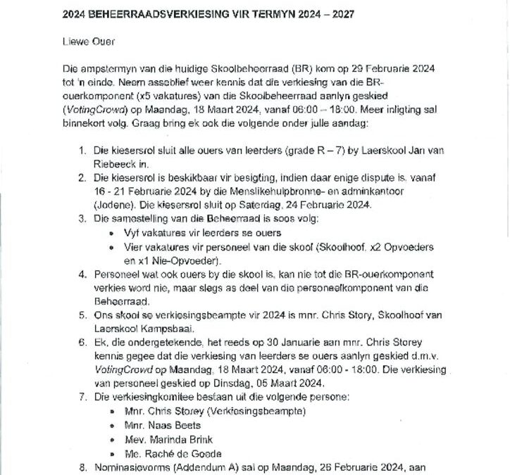 Beheerraadverkiesing: Kiesersrolbrief 16 Febr. 2024